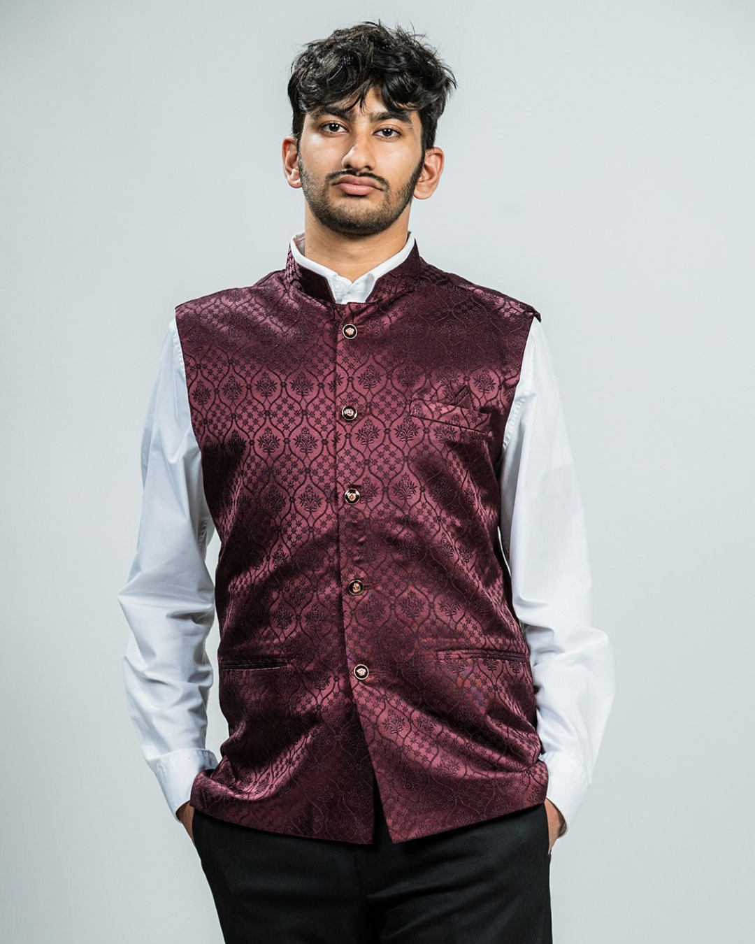 nehru jacket with formal dress Nehru Jacket Raw Silk - Black