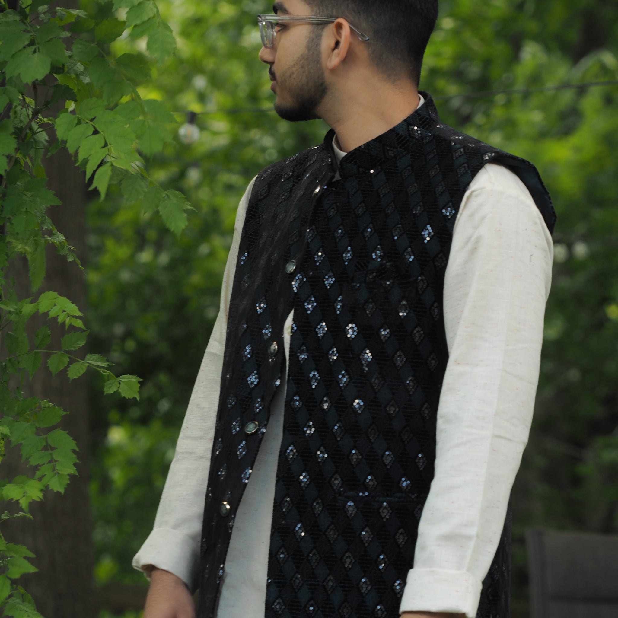 Royal Green shimmer Nehru Jacket