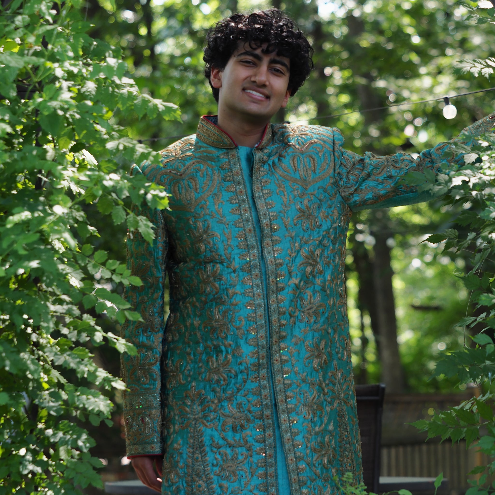 Teal Floral sherwani