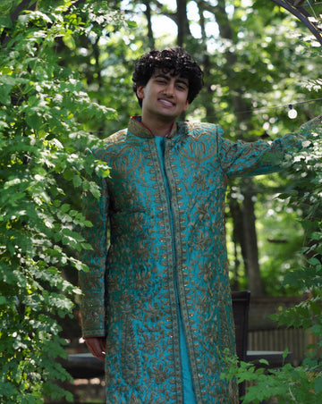 Teal Floral sherwani
