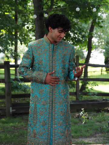 Teal Floral sherwani