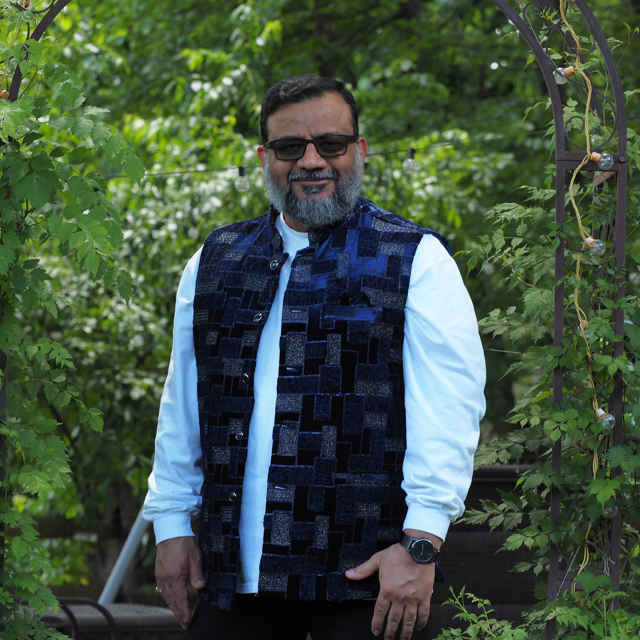 Velvety Black and Blue Nehru Jacket