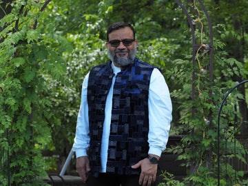 Velvety Black and Blue Nehru Jacket
