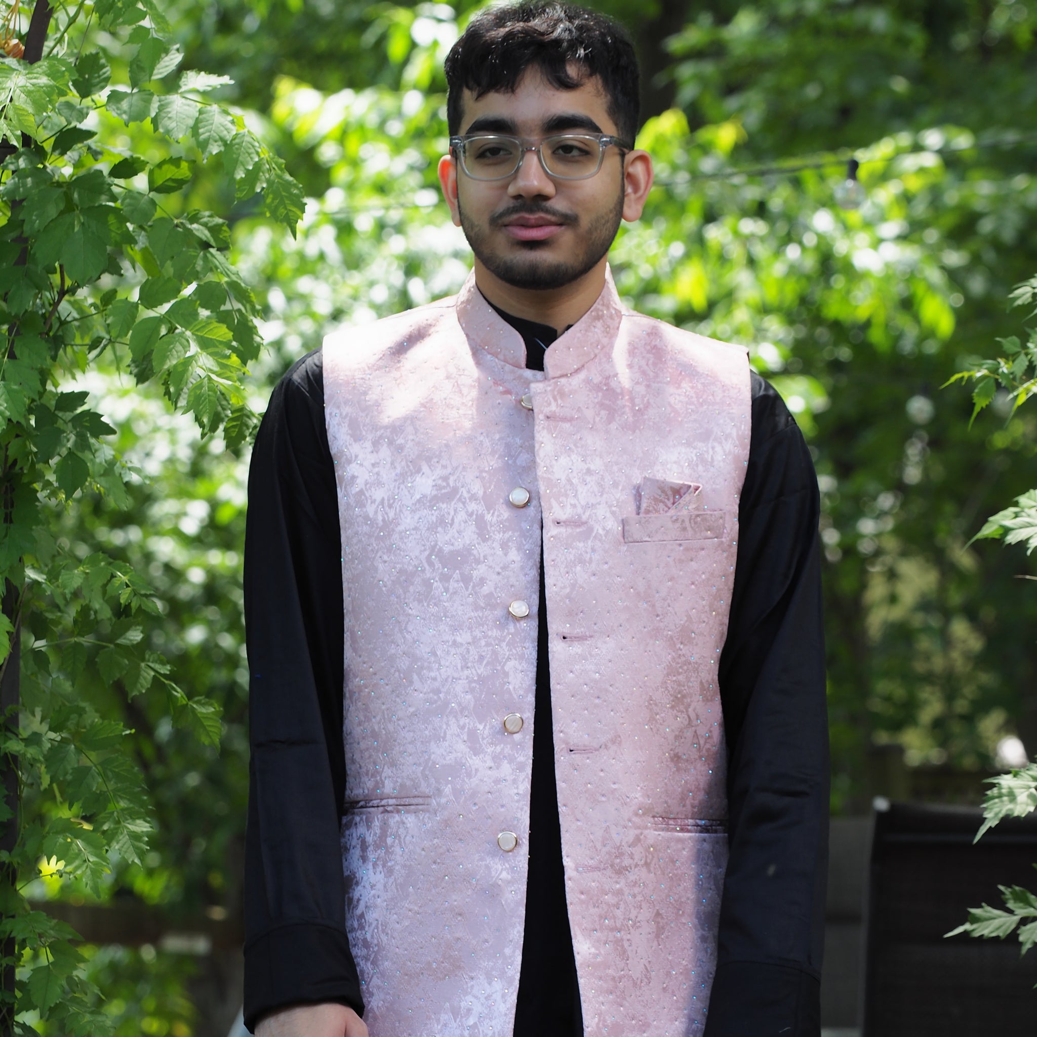 Pink Sequined Nehru Jacket