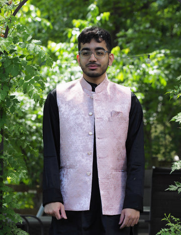 Pink Sequined Nehru Jacket