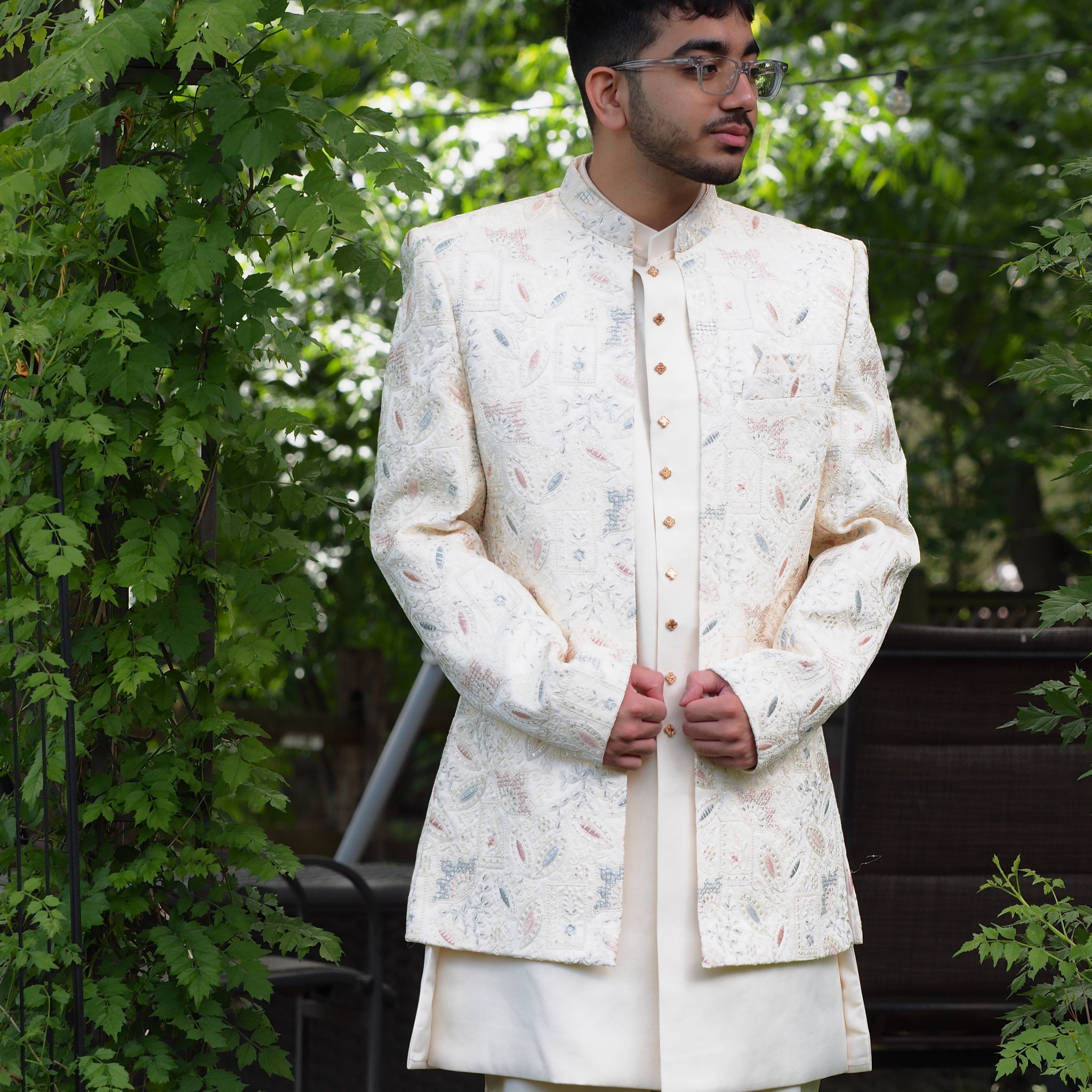 Cream with multicolored paisley Indo-western