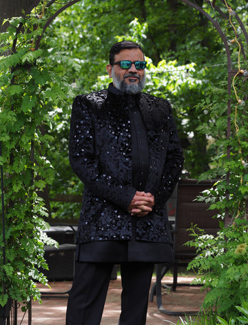 Midnight Black velvet Indo-Western