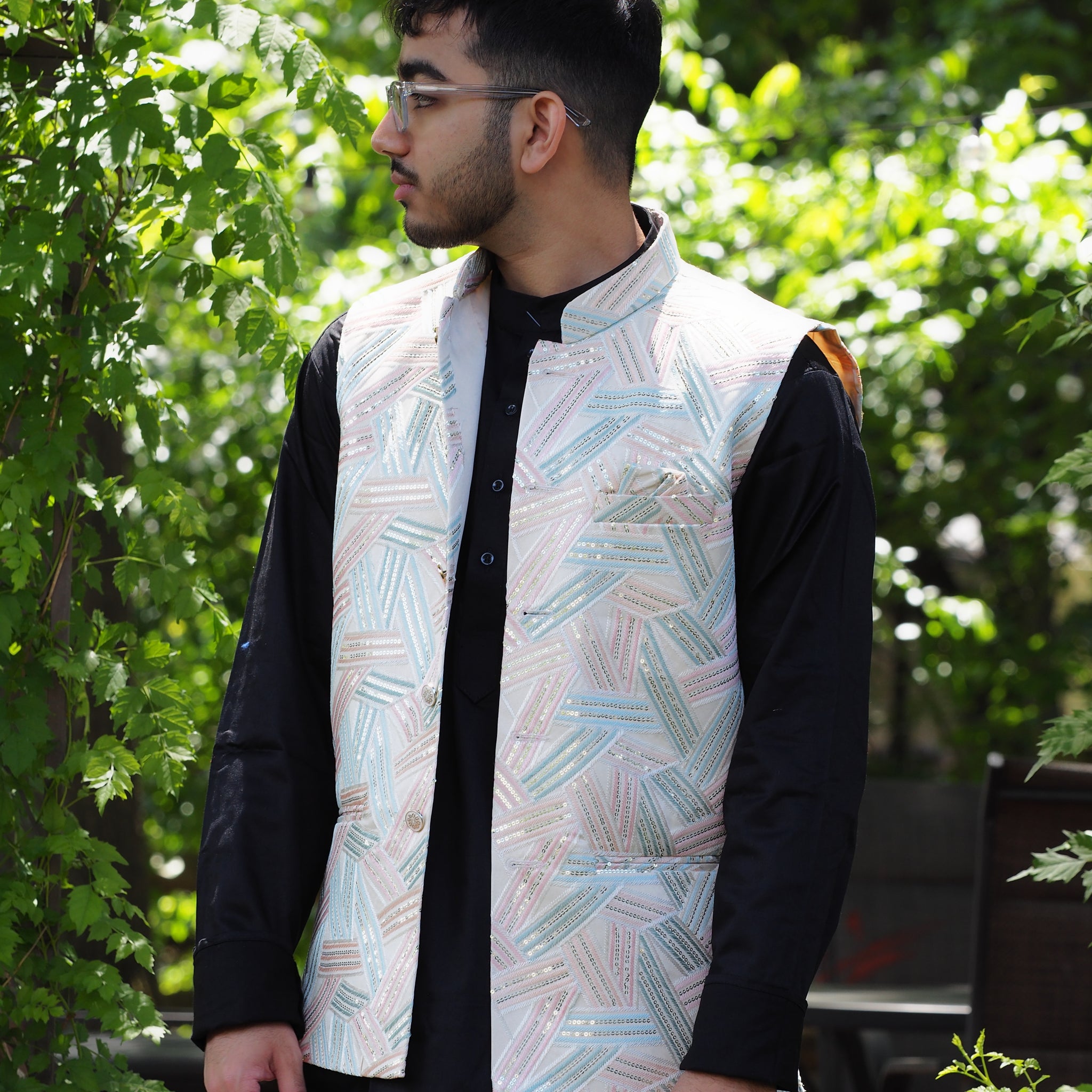 Multicolor Pastel shimmer Nehru Jacket